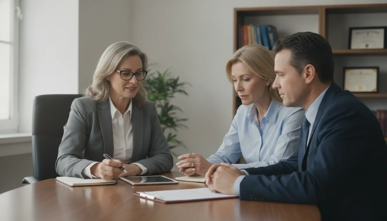guardianship-lawyer-fees-in-hampton-roads-what-to-expect-102855 Guardianship lawyer discussing fees with clients in a Hampton Roads office.