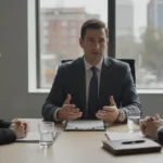 Attorneys discussing child custody legal matters at a conference table.