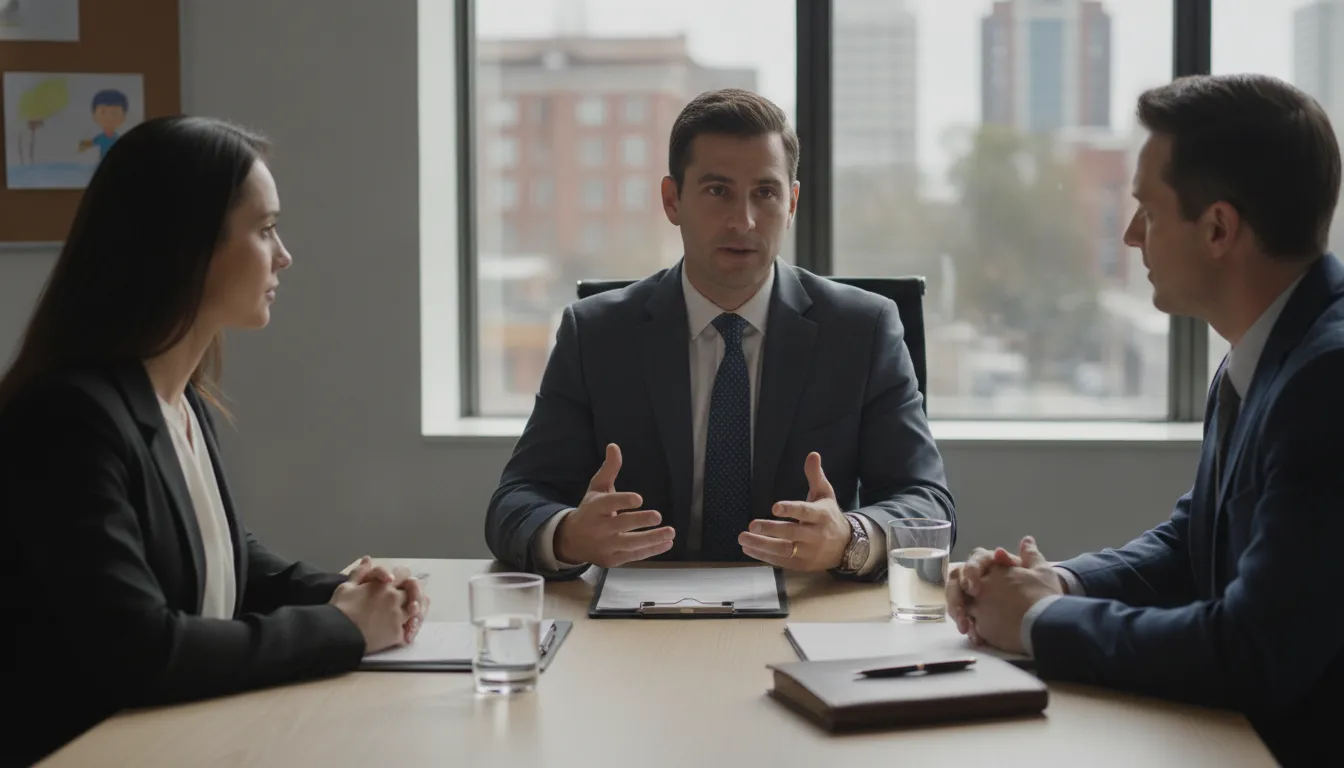 how-to-choose-a-child-custody-attorney-in-virginia-696542 Attorneys discussing child custody legal matters at a conference table.