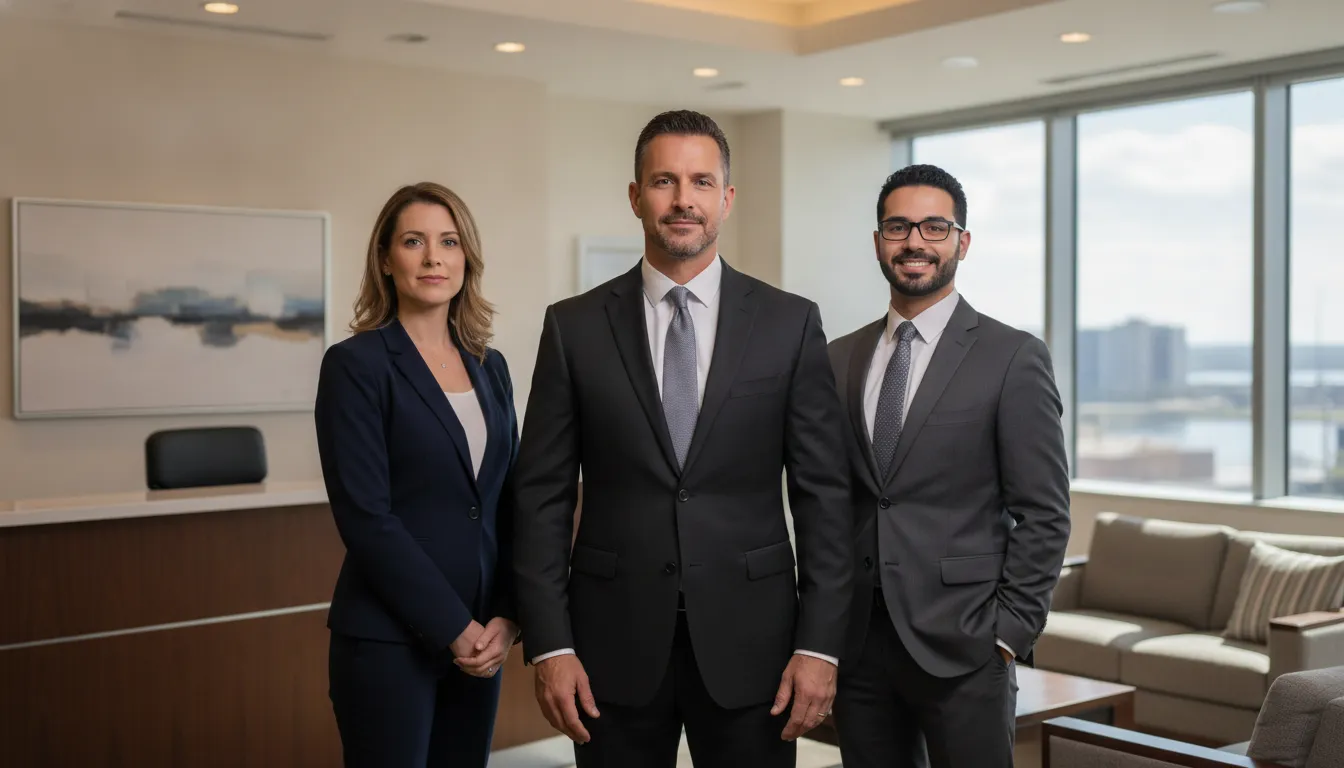 wrongful-death-attorney-hampton-roads-va-what-to-know-878232 Three wrongful death attorneys in Hampton Roads, VA, standing in a modern office.
